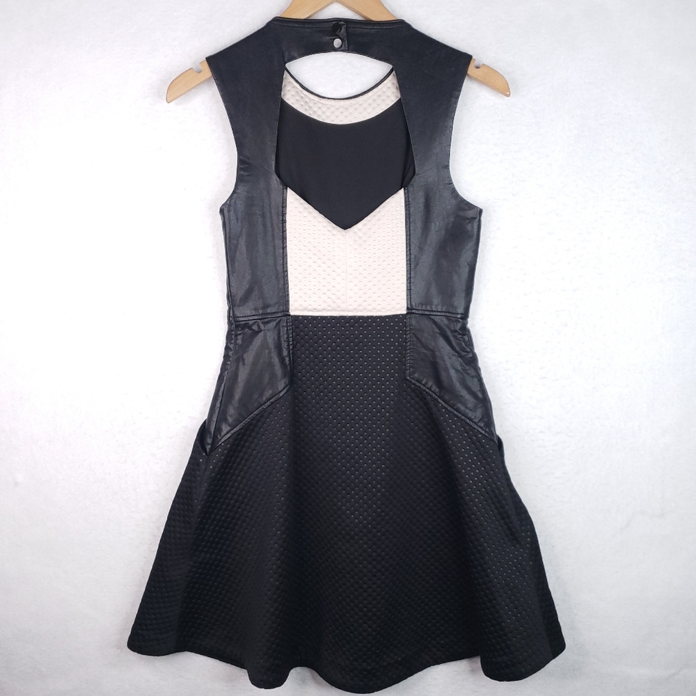 RACHEL Rachel Roy Textured A Line Skater Faux Leather Trim Scuba Dress - Picture 8 of 16